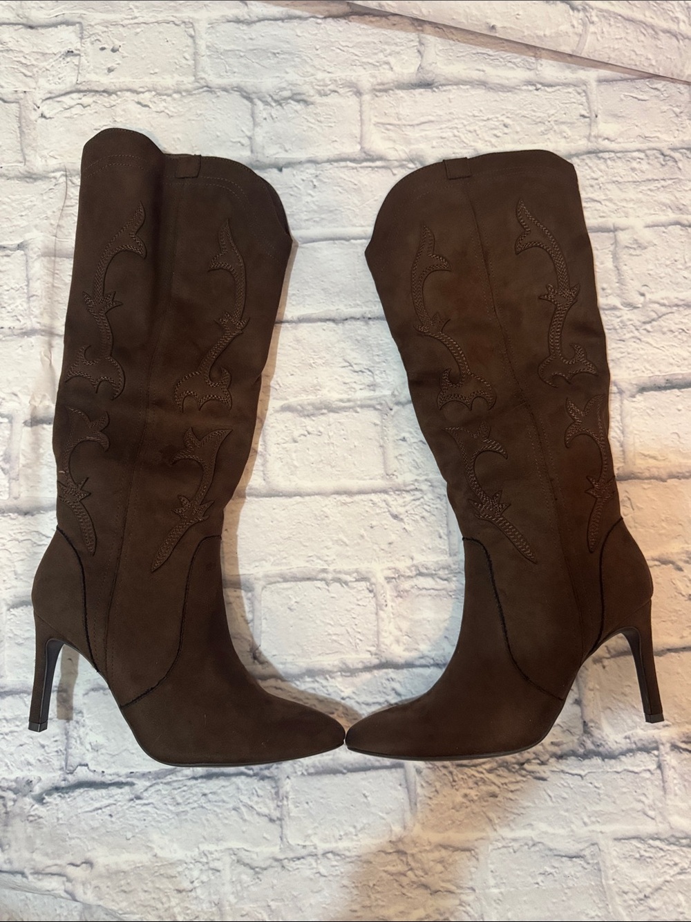 MIA Brown Suede Knee-High Stiletto Boots